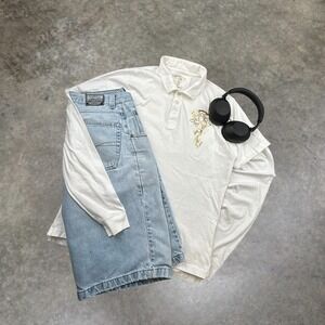 LL Cool J Vintage Y2K Polo Shirt White Gold Foil Graphic Mens Medium Streetwear